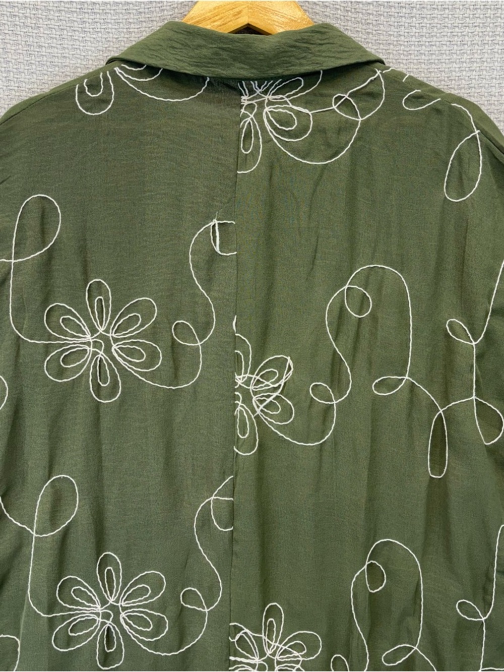 Anthropologie Kindred Maxi Shirt Dress 2X Embroidery Smocked Green Floral - Picture 7 of 9